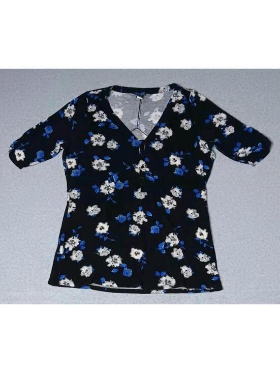 torrid Tops - Torrid 3/4 Sleeve Partial Button Up Blouse Womens Size 2XL Black With Blue...